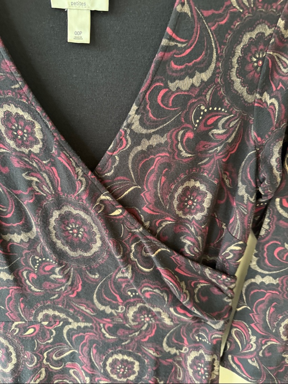 Bundle Of Three-Wrap & Fit Knit Dresses - Fuchsia, Purple, Patterned Black - Picture 9 of 11